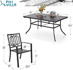 PHI VILLA Outdoor Dining Set 7 Pcs 1 Metal Dining Table and 6 Outdoor Dining Chairs Metal Patio Bistro Stackable Chairs, Black for Outdoor Backyard Bistro Furniture Set