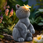 DyBaxa Solar Garden Décor, Garden Statues, Gifts for Women, Mom, Grandma, Patio, Balcony, Yard Decorations Outdoor - Unique Birthday & Housewarming Gifts, Cat Decor with Butterfly Light
