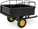 Heavy Duty ATV Dump Cart - Steel Tow Behind Trailer, 750 lbs, 15 Cubic Feet Garden Utility with Removable Sides