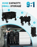 Gonex 38''L Collapsible Foldable Wagon Cart with 360lbs Weight Capacity, 220L Folding Utility Garden Cart with Detachable Wheels for Grocery Sports Shopping Camping - Black
