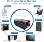 Soyond 2000W Pure Sine Wave Inverter Charger, 12V DC to 120V AC Surge 6000W, with 50A Battery AC Charger, Power Inverter w/LCD Remote Panel for RV, Boat,Truck, Compatible with Lifepo4 Battery