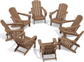 SERWALL Folding Adirondack Chair Set of 8, Reclining Adirondack Chair with 3 Recline Positions, All Weather HDPE Outdoor Adirondack, Brown