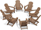 SERWALL Folding Adirondack Chair Set of 8, Reclining Adirondack Chair with 3 Recline Positions, All Weather HDPE Outdoor Adirondack, Brown