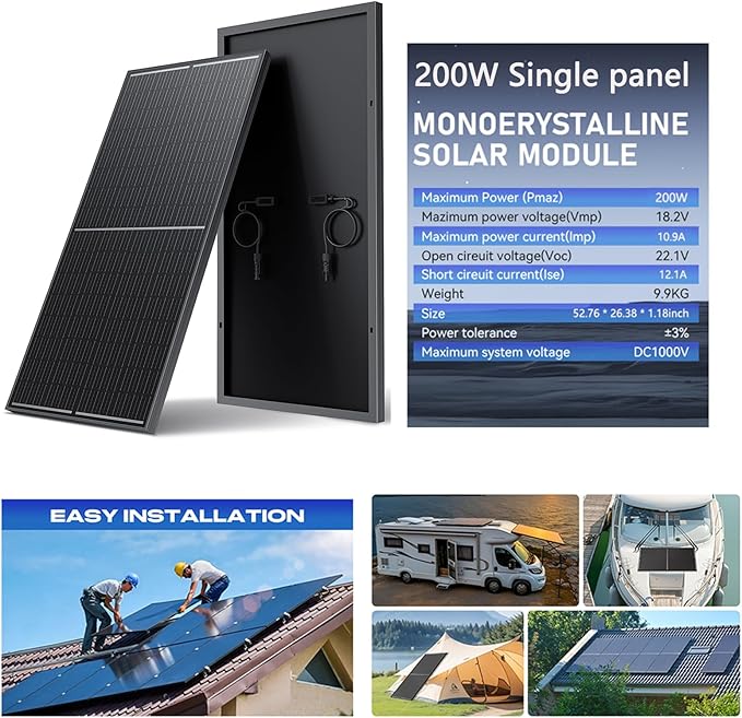 400 Watt Solar Panels Kit, (200w 2 Pack, 30A PWM Charge Controller) 12V 200W Solar Kit Monocrystalline PV Module for RV Home Roof Boats Trailer Shed Off-Grid System (400w kit (200w*2))
