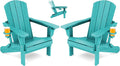 SERWALL Folding Adirondack Chair Set of 2, Adjustable Adirondack Chair with 3 Recline Positions, All Weather HDPE Outdoor Adirondack with Cup Holders, Aruba