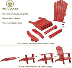 Psilvam Adirondack Chair, Oversized Poly Lumber Fire Pit Chair with Cup Holder, 350Lbs Support Patio Chairs for Garden, Weather Resistant Adirondack Chair Looks Like Real Wood (4, Red)