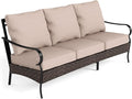 MFSTUDIO Outdoor Patio Furniture Set, 3-Seat Metal Patio Conversation Sofa, Outdoor Rattan Wicker Conversation Sofa Set with Cushion for Garden Porch Poolside,450 LBS