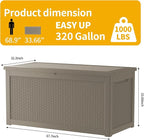 320 Gallon Deck Box, Resin Outdoor Indoor Waterproof Storage Box, Lockable Storage Box With Handle for Patio Furniture - Garden Tools - Swimming Pool Tools UV-Resistant (Grey 320 Gallon)