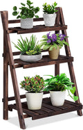 Giantex 3 Tier Folding Wooden Plant Stand, Indoor Flower Pot Holder Display Rack, Free Installation Corner Plants Storage Shelf, Foldable Rustic Wood Ladder Shelf for Home Patio Balcony Garden
