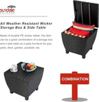 Sundale Outdoor Small Deck Storage Box with Lid, 13 Gallon Small Outdoor Bin Storage Container for Hose Cushions Towels, Patio Black Side Wicker Table with Storage-Steel, Rattan, Square