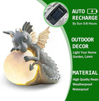 8.6" Solar Dragon Garden Statue, LED Figurine Light, Resin Outdoor Sculpture, Solar Powered Yard Art, Night Garden Light, Solar Landscape Path Light Ornament, Lawn Solar Lighting Figurine Art