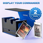 Card Deck Box for MTG, Double Deck Storage Box with 2 Commander Display & 1 Dice Tray, Fits 200+ Double Sleeved, Card Organizer for CCG TCG Sports (Black Blue)