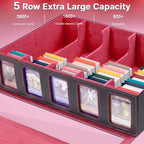 5-Row 3900+ Trading Card Storage Box for MTG, Card Deck Box with Snap-fit Design, 5 Card Sleeves, 10 Stoppers, 80 Dividers and 1 Dice Tray (Black-Red)