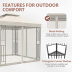 EAGLE PEAK 8x8 Patio Gazebo with Mesh Netting, Double Roof Outdoor Pavilion with Corner Shelves for Lawn, Deck, Garden and Backyard, Beige