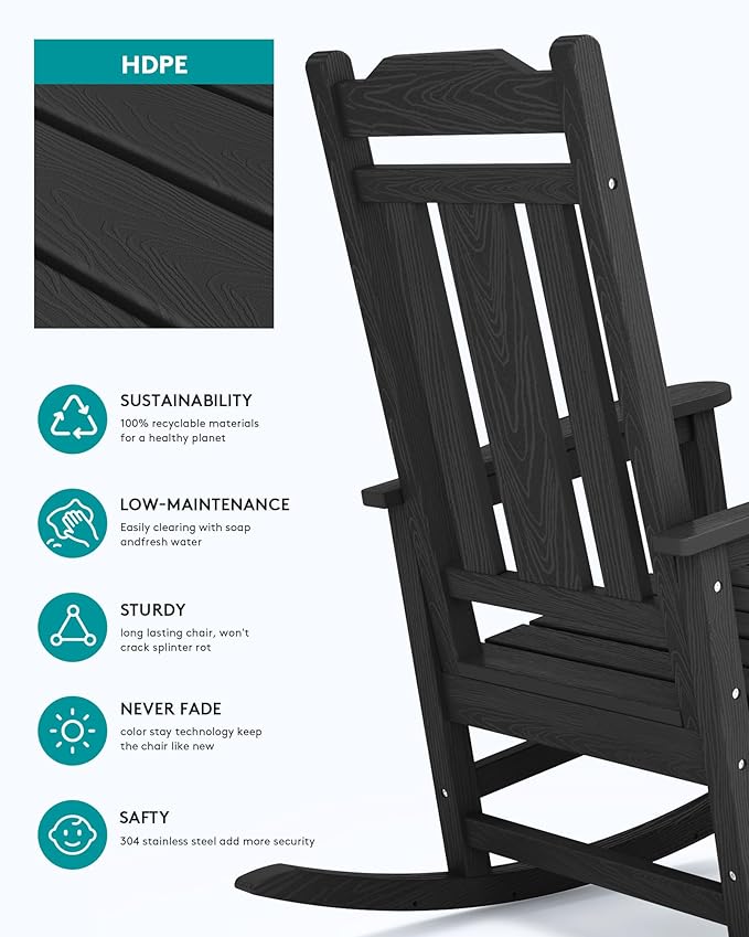 SERWALL Outdoor Rocking Chair Black Set of 4