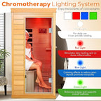 Far Infrared Sauna - 1 Person Infrared Sauna Red Light Therapy for Home, 850W 110V Canadian Hemlock Wood Saunas with Control Panel/Tempered Glass Door/Speakers, Mini Sauna Dry Room (Wood)