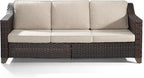 77'' Patio Sofa, All Weather Outdoor Rattan Wicker 3-Seat Sofa High Back Couch with Premium Cushions for Garden Backyard Porch(Brown/Beige)