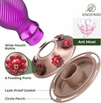 Kingsyard Glass Hummingbird Feeders for Outdoors, 24 oz Hummingbird Nectar Feeder for Outdoors Garden Yard D�cor, 6 Feeding Ports, Ant Moat Included, Easy to Clean & Refill, Purple