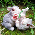 Garden Statues Bunny Decor Resin Flower Rabbit Figurine Cute Fairy Garden Decor Outdoor Statues for Patio Yard Porch Balcony Gifts for Women Mom Grandma Grey