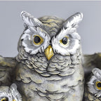 Resin Owl Statue with Spread Wings - Outdoor Garden, Patio, Office Decor Figurine: Family Parent & Two Baby Owls on Base (Grey-Black)
