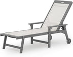 LUE BONA Chaise Lounge Chair Outdoor, HDPS and HDPE Wicker Chaise Lounger with 5 Positions, Pool Lounge Chairs with Wheels and Adjustable Backrest for Patio, Poolside, Deck, Backyard