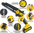 Mini Chain saw Cordless 8 inch Auto Oiler, Automatic Chain Tension, 21V MAX* Rechargeable Cordless Chainsaw with 2x2.0Ah Battery and Charger, Mini Chainsaw 8 inch Cordless Hand-Held Electric Chain Saw