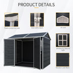 8x6 FT Resin Storage Sheds Outdoor with Floor, 2 Windows & Lockable Door Storage Shed - Waterproof Garden Tool Shed, Patio & Backyard Tool Storage Cabinet Use - Black