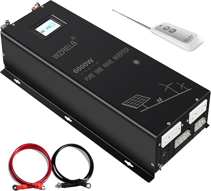 WZRELB 6000W 48V Pure Sine Wave Inverter,48 Volt DC to AC 120V 240V Split Phase Power Inverter,2*AC Hardwire Terminal,12KW Surge,High Efficiency up to 91.6%,Wireless Remote