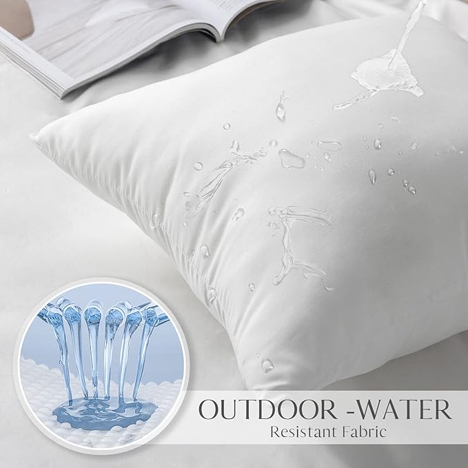 Ashler Outdoor Pillow Inserts, 12x20 Waterproof Throw Pillows Pack of 2, Outdoor Pillows Water-Resistant Decorative Premium Lumbar Pillow Stuffer Sham for Porch Patio Living Room Bedroom Furniture