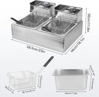 Commercial Deep Fryer, 3200W 12.6QT/12L Electric Countertop Fryer with Basket, Detachable Large Capacity Stainless Steel Countertop Electric Oil Fryer with Temperature Control for Restaurant Home Use
