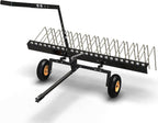 YITAMOTOR 60 Inch Tow Behind Dethatcher, Lawn Dethatcher Rake with 24 Spring Steel Tines & Lift Handle for ATV or Mover Tractors, Tow Behind Lawn Rakes for Leaves, Pine Needles, and Grass