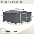 Mulinsonfly12x14 FT Outdoor Metal Storage Shed with Floor Frame, Extra-Large Steel Garden Tool Shed with Lockable Double Doors, Heavy-Duty Backyard Storage for Lawn Equipment, Bikes & Patio Furniture