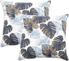2 Pack Outdoor Throw Pillows 26x26 Inch Water-Resistant Decorative Pillow Cushions with Insert for Patio Garden Porch, Blue Leaves