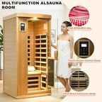 Infrared Sauna Home Sauna Box Deluxe 1 Person Red Cedar Indoor Far Infrared Sauna Room with LED Reading Light, Control System, Audio System, Bean Paste Red