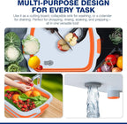 2-Pack XL Collapsible BBQ Prep Tub with Built-In Cutting Board, Lid & Strainer – Marinate, Drain & Prep – Large Food-Safe Container – Perfect for Grilling, Smoking & Outdoor Cooking