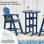 Sundale Outdoor Adirondack Round Bar Table, 39 Inch Height Patio Large Pub Table for 4, All Weather HDPE High Top Bistro Counter Table for Outside Deck Porch Balcony Poolside, Navy Blue