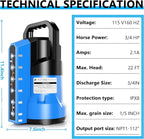 FOTING Sump Pump 3/4HP Automatic Submersible Water Pump 4 Mode, 2400GPH Thermoplastic Electric Portable Transfer Water Pump for Swimming Pool Garden Pond Basement with 16ft Long Power Cord