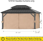 Gazebo Curtain Replacement Universal 4-Panel Sidewalls 12' x 16', Outdoor Gazebo Privacy Curtains with Zipper, Replacement for Outdoor, Patio Canopy, Garden and Backyard (Curtain Only)