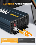 1500W Power Inverter, 12V DC to 120V AC Converter with Dual AC Outlets,QC3.0 18W USB and 30W Type-C, Car Inverter for Truck RV Home - Navy Blue/Black
