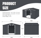 Outdoor Storage Shed 8 x 10 FT Large Metal Tool Sheds, Heavy Duty Storage House with Sliding Doors with Air Vent for Backyard Patio Lawn to Store Bikes, Tools, Lawnmowers Grey