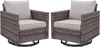 Outdoor Patio Swivel Rocker Chairs - Wicker Patio Swivel Rocking Chairs Set of 2 with Waterproof Wicker,Comfortable Cushions and Sturdy Metal Frame for Outside Porch Deck Backyard(Mixed Grey/Beige)