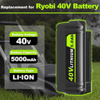 5.0Ah Replacement for Ryobi 40V Battery Lithium Ion Compatible with Ryobi Battery 40V Cordless Power 40 Volt Battery OP4040 OP40401 OP4026 OP40261 OP4050 OP40201 OP40601