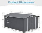 10x14 FT Outdoor Metal Storage Shed, Large Garden Shed Tool Shed with 3 Lockable Doors & Side Door, Waterproof Yard Building with 4 Air Vents for Backyard, Patio, Light Gray