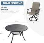 DIFY 7 Pieces Outdoor Patio Dining Set, 6 Brown Textilene Swivel Dining Chairs and 47.2" Black Round Metal Dining Table, Outdoor Table and Chairs