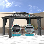 Aoxun 10' X 12' Hardtop Gazebo, Aluminum Metal Outdoor Gazebo with Galvanized Steel Double Roof, Permanent Patio Pavilion with Breathable Netting and Curtains for Dining, Wedding, Party