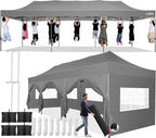 COBIZI 10x30 Pop up Canopy Tent 10x30 Canopy with Sidewall Waterproof Heavy Duty Commercial for Parties Outdoor Garden Gazebo Tent, Carry Bag with Wheel(10x30ft with Sidewalls,Gray)