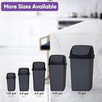 Superio 13 Gallon Plastic Swing Lid Trash Can, Grey/Black 2 Pack, Ideal for Home, Office, Garage, Patio, and Outdoor Use