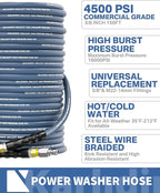Pressure Washer Hose 150FT 3/8" for Cold and Hot Water 212°F, with Swivel Quick Connect, 4500PSI Kink Resistant Grade Steel Wire Braided, Power Washer Hose With 2pcs M22-14mm Adapter