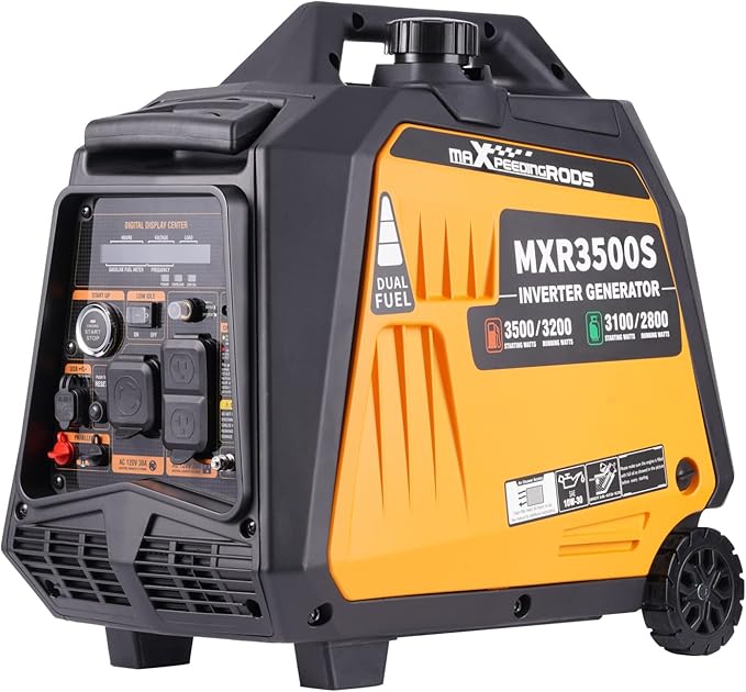 MaXpeedingrods 3500 Watt Dual Fuel Inverter Generator, Remote/Electric Start, Gas and Propane Powered for Home Backup Power, Outdoor Camping, RV Ready, EPA Compliant, Digital Display