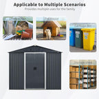 4x8 FT Outdoor Storage Shed, Metal Garden Shed with Frame Floor, Outside Tool Shed with Window, Waterproof Storage Building with Lockable Sliding Doors & Sloped Roof for Backyard, Patio, Black